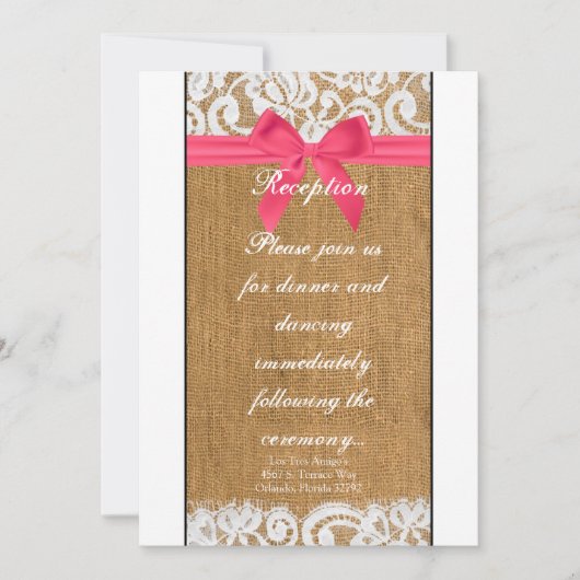 Carte de réception 3,5x7 en toile de jute rose et  (Devant)