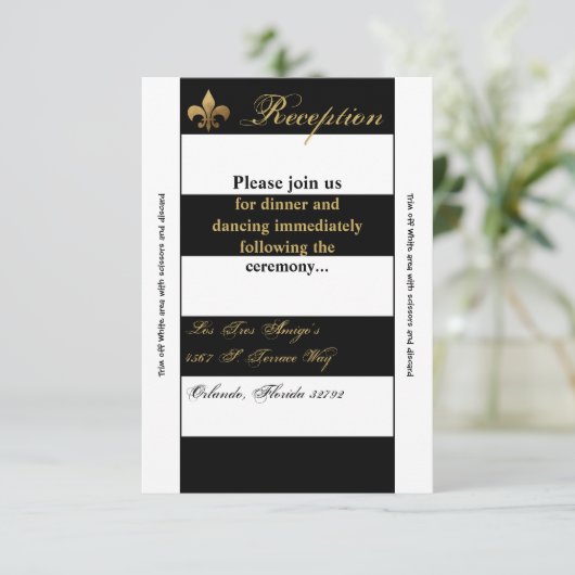 Carte de réception 3,5x7 moderne rayure noir blanc (Debout devant)