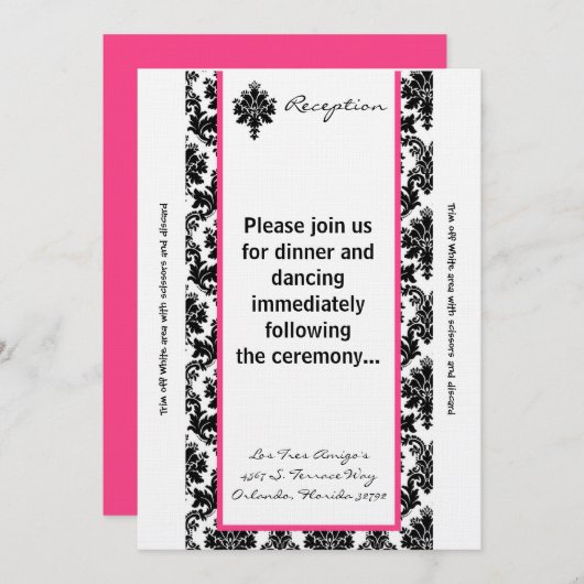 Carte de réception 3,5x7 noir damassé rose (Devant / Derrière)