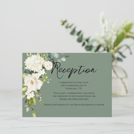 Carte de réception à l'aquarelle florale verte élé (Debout devant)