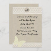 Carte de réception à monogramme en toile de jute e (Devant / Derrière)