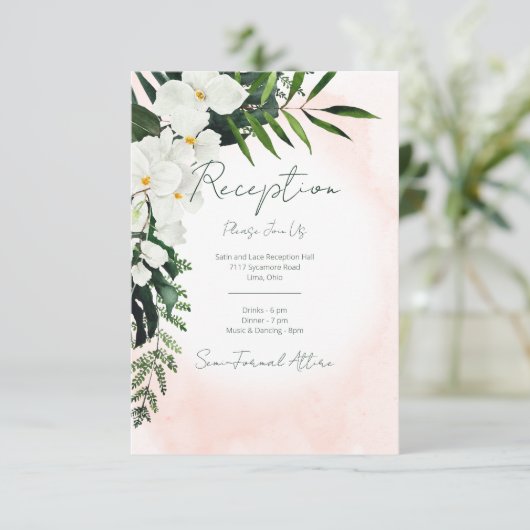 Carte de réception aquarelle Boho Tropical Blush (Debout devant)
