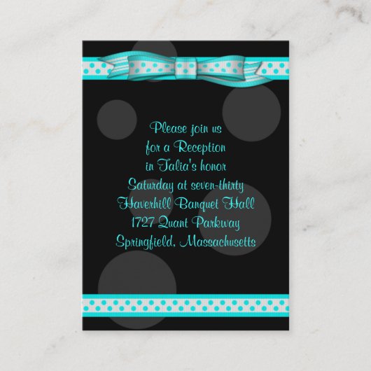 Carte de réception Bat mitzvah Aqua Black Dot Ribb (Devant)