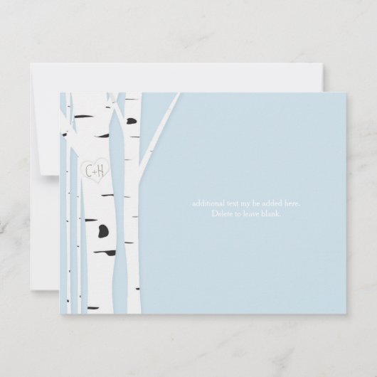 Carte de réception bleue Icy Rustic Birch Tree (Dos)