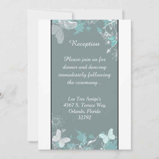 Carte de réception Blue Butterfly Floral Spring 3, (Devant)