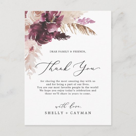 Carte de réception Boho Pampas Grass Merci (Devant)