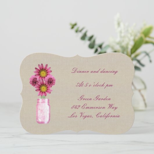 Carte de réception Burlap Rustique Mason Rose (Debout devant)