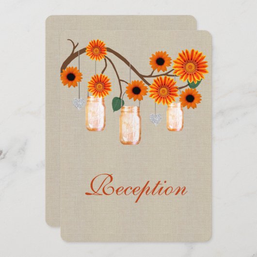 Carte de réception Burlap Rustique Orange Mason Ja (Devant / Derrière)