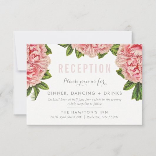 CARTE DE RÉCEPTION chic fleurs de paon floral rose (Devant)