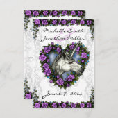 Carte de réception Coeur de Unicorne blanche et Ro (Devant / Derrière)