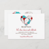 Carte de réception cœur floral fantaisiste bleu et (Devant / Derrière)