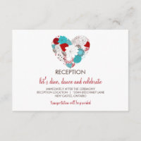 Carte de réception Cœur Floral Fantaisiste Bleu et