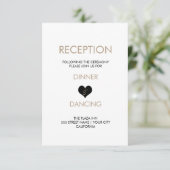 Carte de réception Cœur Noir et Blanc Moderne (Debout devant)