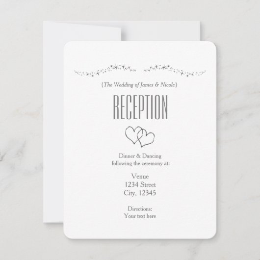 Carte de réception Coeurs d'argent et Mariage étin (Devant)