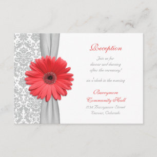 Carte de réception Coral Daisy Grey Mariage damass