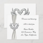 Carte de réception Cygnes d'argent Ruban Blanc (Devant / Derrière)