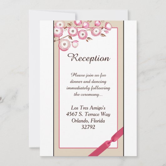 Carte de réception de mariage à branche florale ro (Devant)