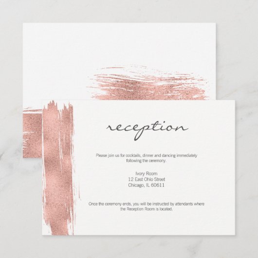Carte de réception de mariage à brosse en or rose  (Devant / Derrière)