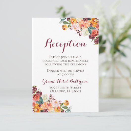 Carte de réception de mariage à fleurs automnales, (Debout devant)