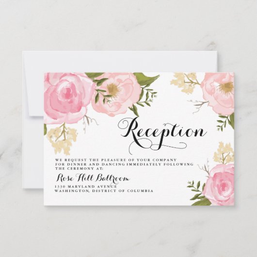 Carte de réception de mariage à fleurs roses vinta (Devant)