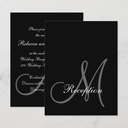 Carte de réception de mariage à initiale noire et  (Devant / Derrière)