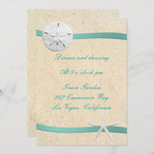 Carte de réception de mariage à la plage Sand Doll (Devant / Derrière)