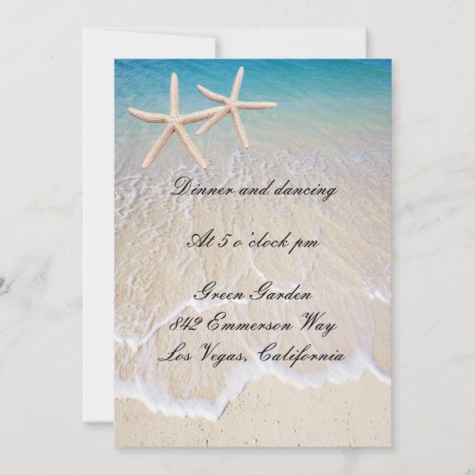 Carte de réception de mariage à la plage Starfish (Devant)