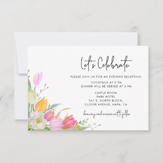 Carte de réception de mariage à la tulipe rose aqu (Devant)