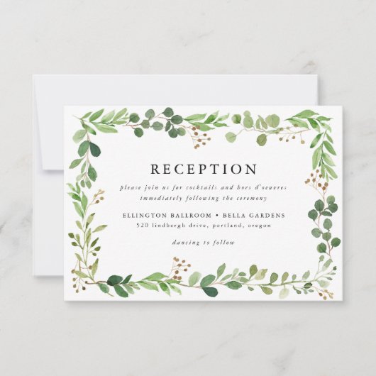 Carte de réception de mariage à la verdure aquarel (Devant)