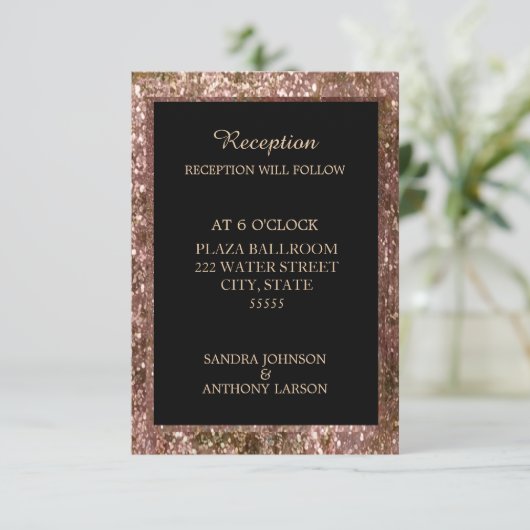 Carte de réception de mariage à paillettes en or r (Debout devant)
