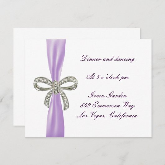 Carte de réception de mariage à ruban diamant viol (Devant / Derrière)