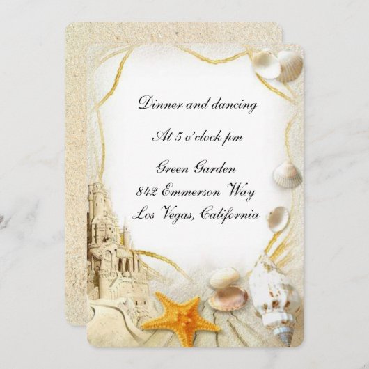 Carte de réception de mariage au château de sable  (Devant / Derrière)