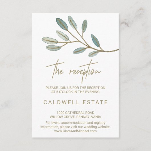 Carte de réception de mariage au eucalyptus à nerv (Devant)