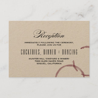 Carte de réception de mariage au vignoble Wine Sta
