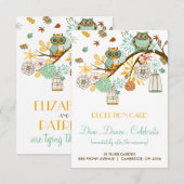 Carte de Réception de Mariage Automnal avec Hiboux (Devant / Derrière)