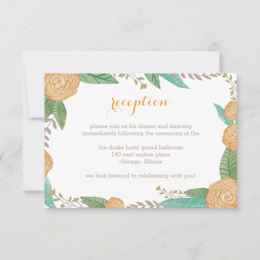 Carte de réception de mariage aux florales peintes (Devant)