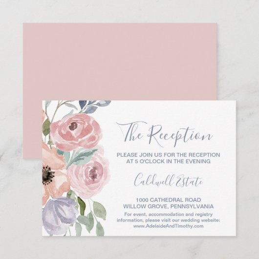 Carte de réception de mariage aux florales rose po (Devant / Derrière)