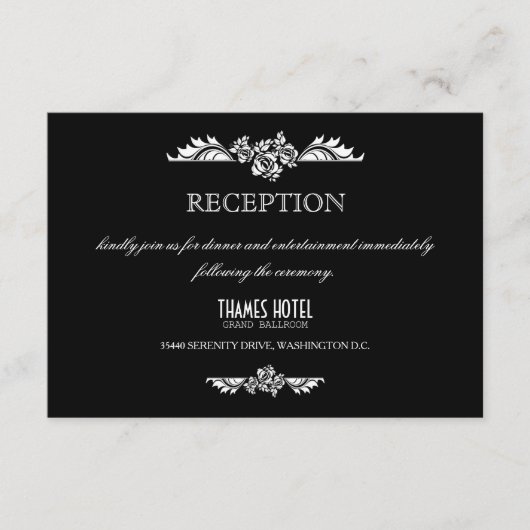 Carte de réception de mariage aux roses damassées  (Devant)