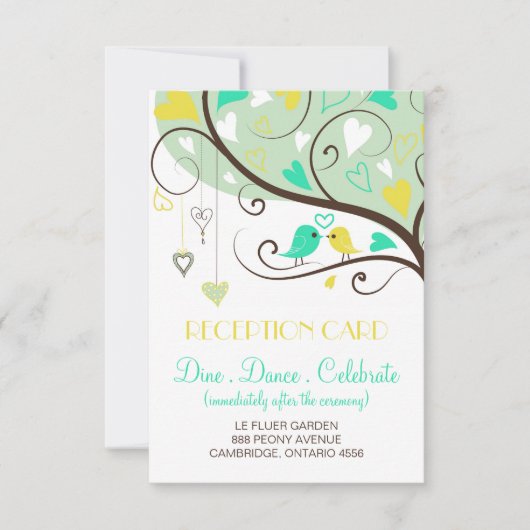 Carte de réception de mariage aux tourtereaux vert (Devant)