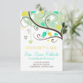 Carte de réception de mariage aux tourtereaux vert (Debout devant)