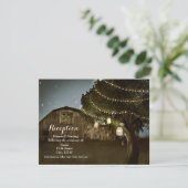 Carte de réception de mariage avec grange rustique (Debout devant)