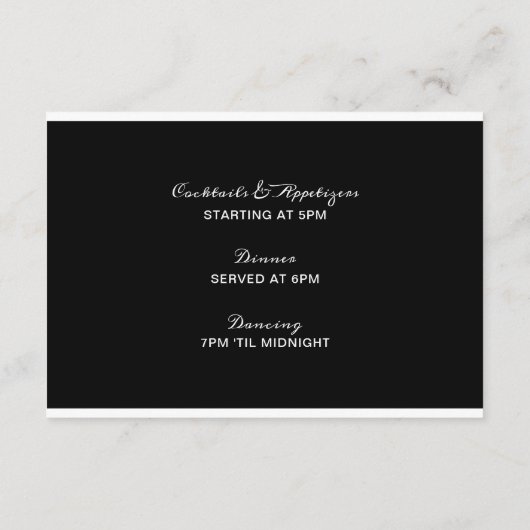 Carte de réception de mariage avec l'ordre des évé (Dos)