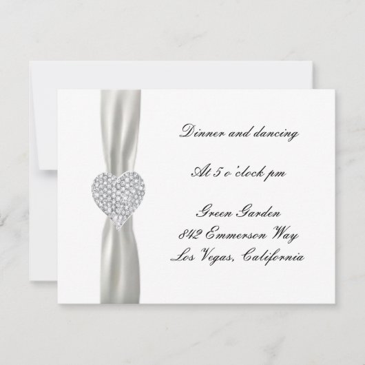 Carte de réception de mariage blanc Diamond Heart (Devant)