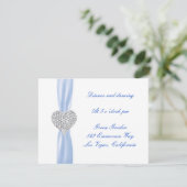 Carte de réception de mariage bleu à coeur de diam (Debout devant)