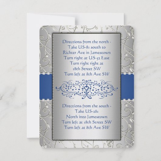 Carte de réception de mariage bleu et argent (Dos)