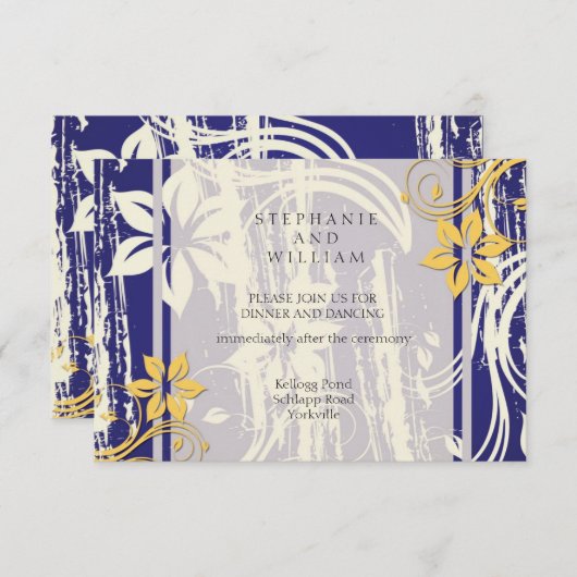 Carte de réception de mariage bleu et jaune (Devant / Derrière)
