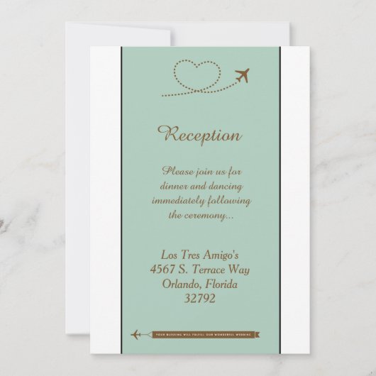 Carte de réception de mariage Blue Airplane Heart (Devant)