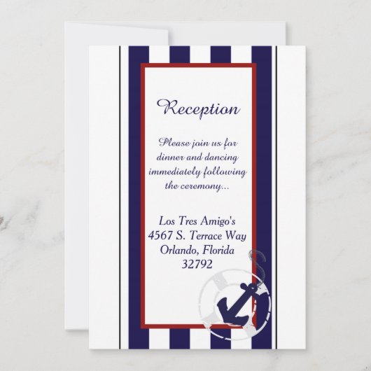 Carte de réception de mariage Blue Anchor Nautical (Devant)
