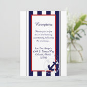 Carte de réception de mariage Blue Anchor Nautical (Debout devant)