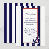Carte de réception de mariage Blue Anchor Nautical (Devant / Derrière)